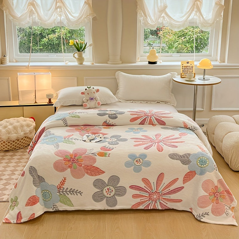 1pc Cozy Floral Quilted Blanket - Lightweight, Luxurious Style, All-Season Polyester Flannel with Vibrant Pink