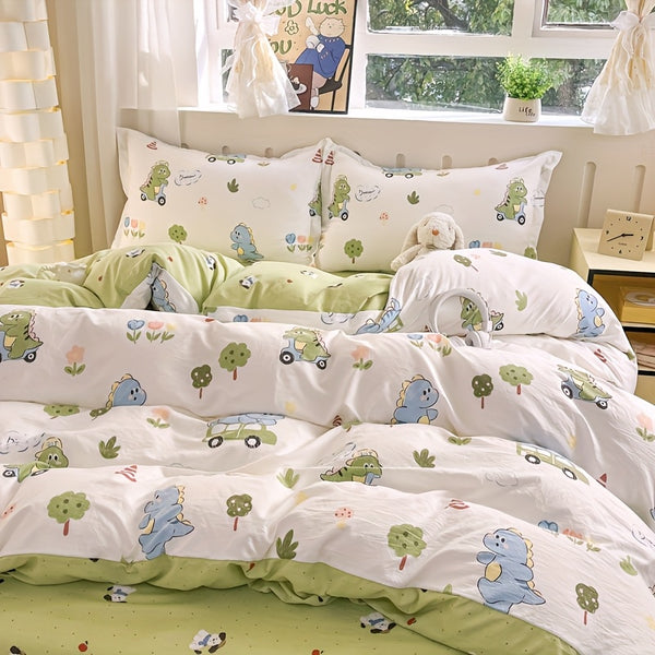 4pcs, Cartoon Four-Piece Set Duvet Cover*1+Fitted Sheet*1+Pillowcases*2, Soft and Delicate