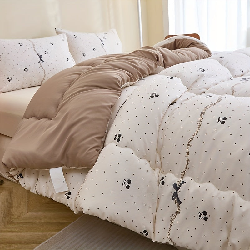 3pcs Black Cherry Floral Print Quilted Bedding Set - Ultra-Soft Polyester