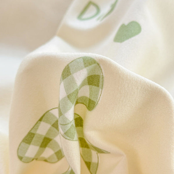 Green Love + Bow Modern Style Bedding Set (1 Duvet Cover + 1 Fitted Sheet + 2 Pillowcases)