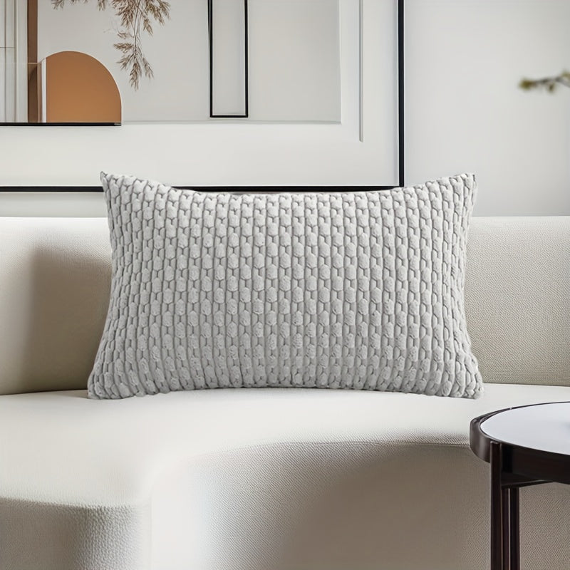 Light Gray Corduroy Pillow - Bohemian Style Decorative Cushion with Pillowcase & Insert