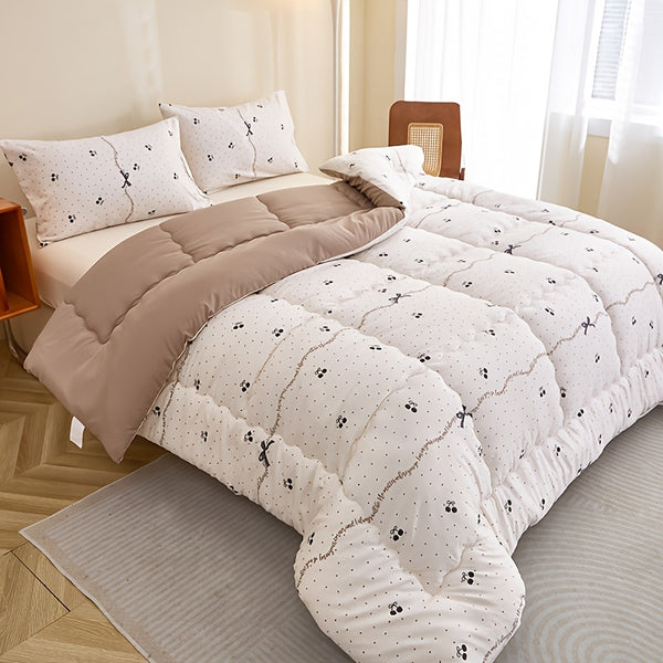 3pcs Black Cherry Floral Print Quilted Bedding Set - Ultra-Soft Polyester