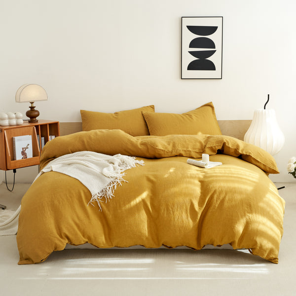 4pcs 100% French Linen Double Bedding Set, 4pcs Set Includes 1 Duvet Cover, 1 Fitted Sheet