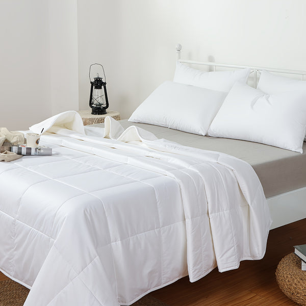 Reversible Luxury Wool Filled Comforter Set, 100% Australian Wool, Quilted Lightweight Summer Duvet Insert