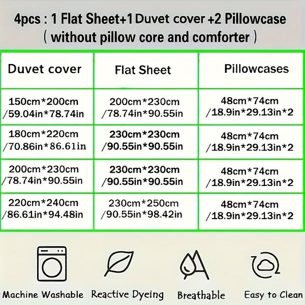 Quilt Set 4pcs quilt set (1*quilt cover + 1*bed sheet + 2*pillowcases, excluding quilt core)