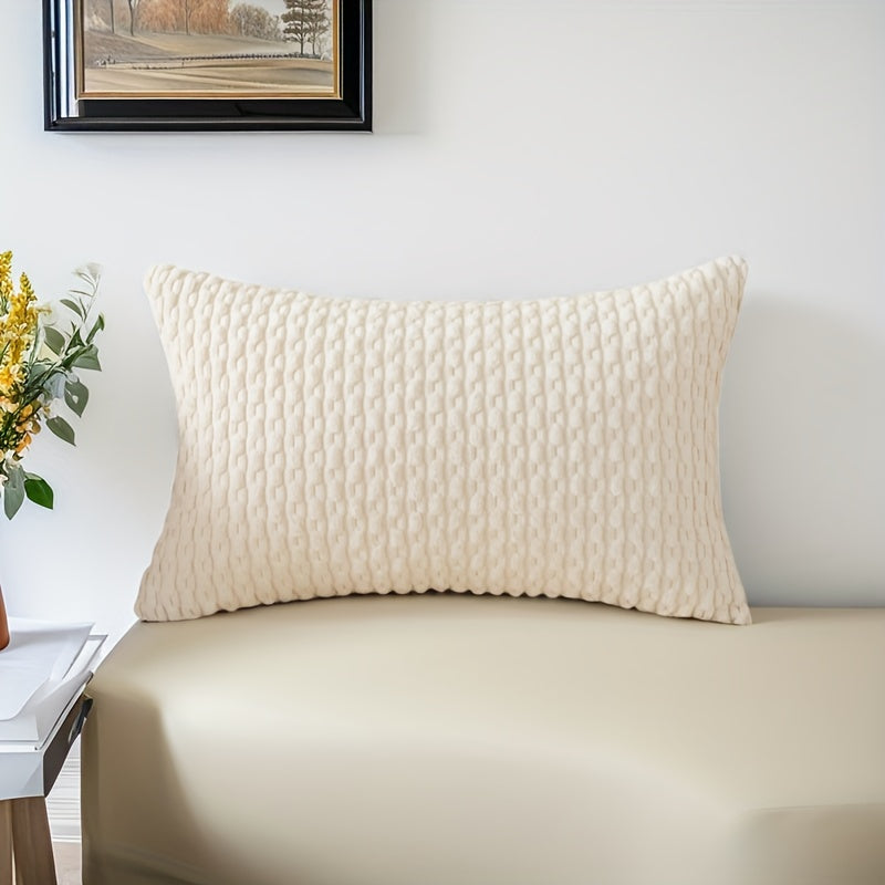 Light Gray Corduroy Pillow - Bohemian Style Decorative Cushion with Pillowcase & Insert