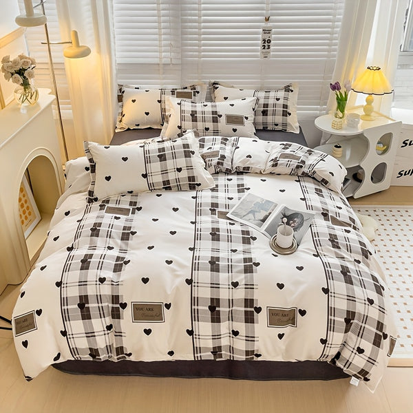 4pcs quilt set (1*quilt cover + 1*bed sheet + 2*pillowcases, excluding quilt core), colorful line printed bedding set