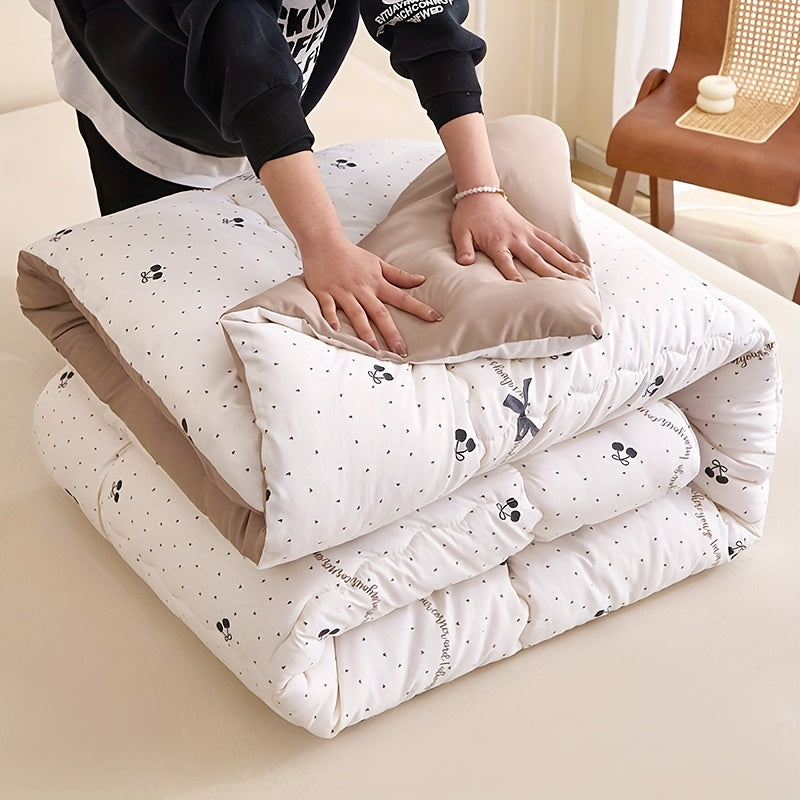 3pcs Black Cherry Floral Print Quilted Bedding Set - Ultra-Soft Polyester