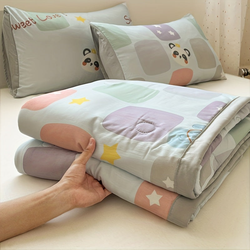 Ultra-Soft Four-season Quilt - Lightweight, Breathable & Light Beige-Friendly with Cartoon Print Design for All Seasons Cartoon Blanket