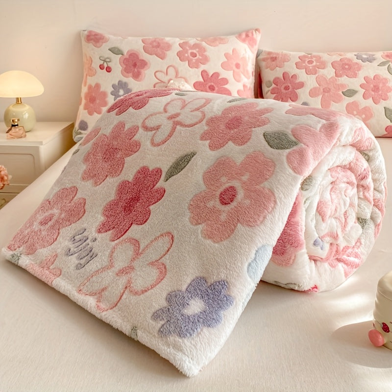 1pc Ultra-Soft Blanket Ultra-Soft 1pc Cartoon Flower Fleece Blanket | Snowflake Velvet All-Season Throw for Camping