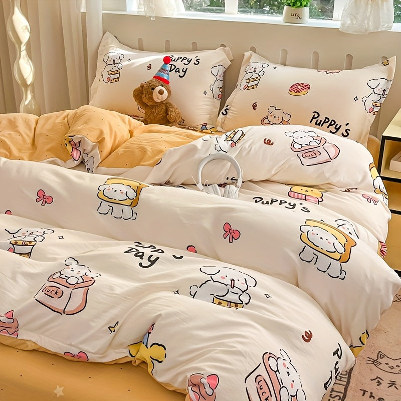 4pcs, Cartoon Four-Piece Set Duvet Cover*1+Fitted Sheet*1+Pillowcases*2, Soft and Delicate