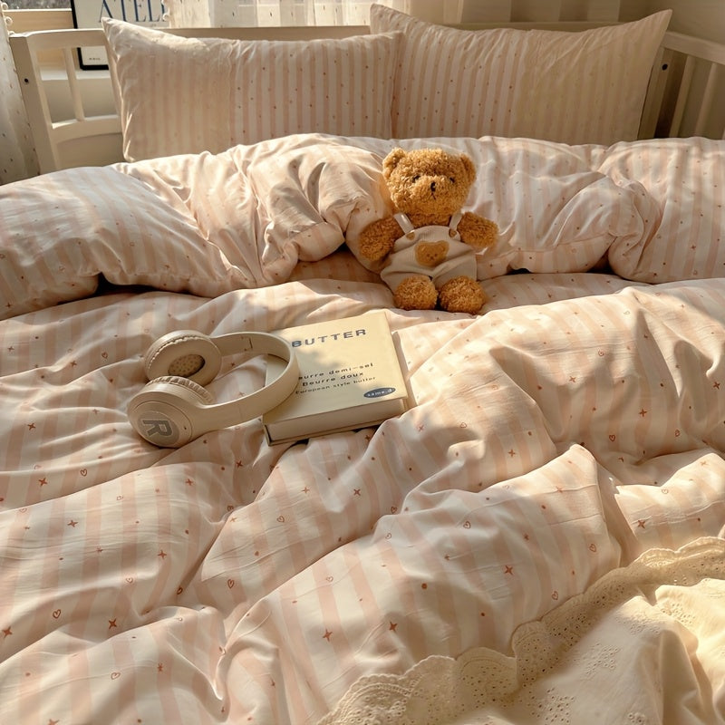 3-4pcs, Three u002FFour-Piece Set Duvet Cover*1+Fitted Sheet*1+Pillowcase*1