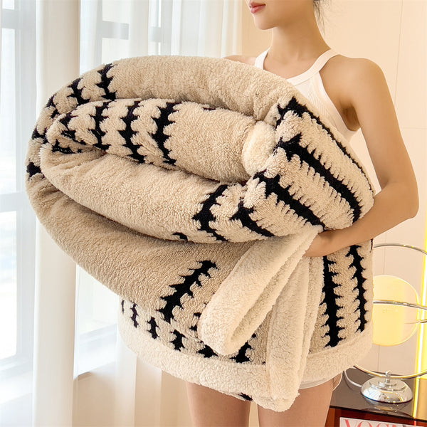 1pc Autumn and Winter Fleece-Lined Thick Blanket - Soft, Warm Modern Design, Mixed Colors