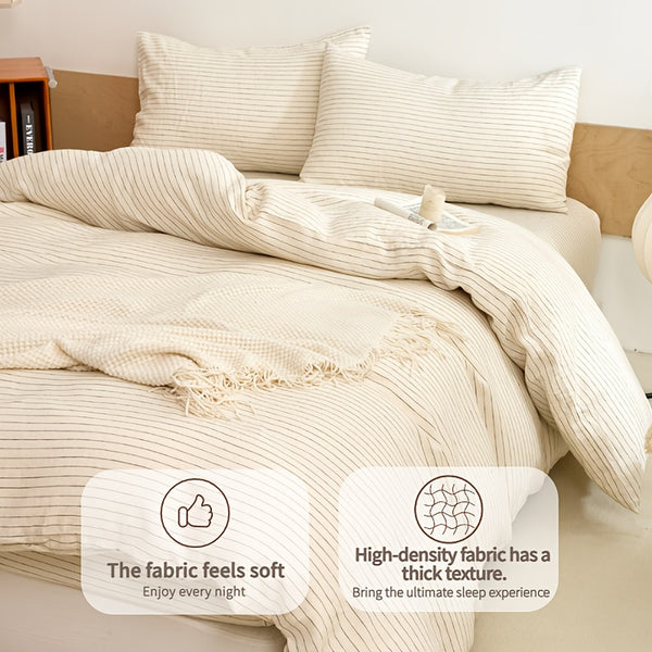 4pcs 100% French Linen Double Bedding Set, 4pcs Set Includes 1 Duvet Cover, 1 Fitted Sheet