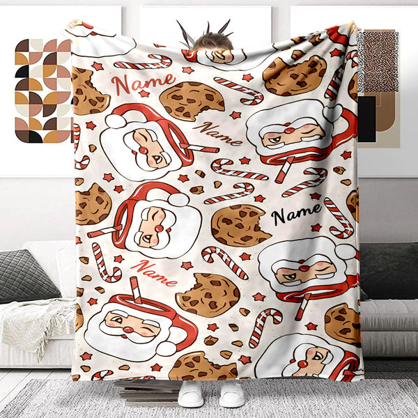 1pc Cozy Personalized Santa Claus Polyester Blanket - Custom Name, All Seasons, Chunky Knit Weave