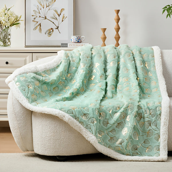 One Piece of Faux Rabbit Fur Ginkgo Leaf Blanket, Soft and Comfortable, Thickened for Warmth
