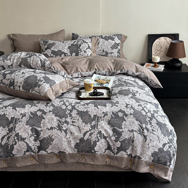 Autumn\u002F Winter New Arrivals A-Class Thickened High GSM Linen Retro Style Double Layer Printed Three-Piece Set and Four-Piece Set