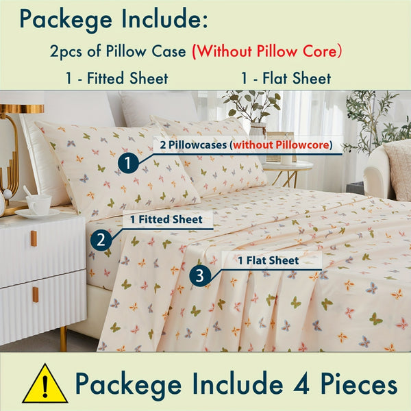 4pcs 600TC 100% Egyptian Cotton Fitted Sheet Set (1*Fitted Sheet+1*Flat Sheet+2*Pillowcase, Without Core)