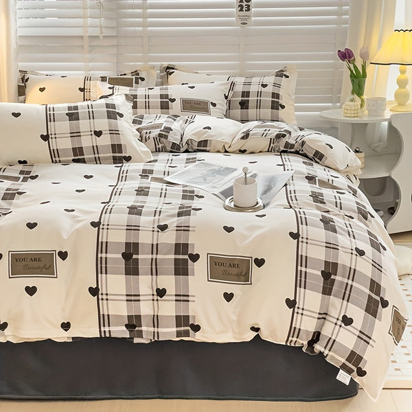 4pcs quilt set (1*quilt cover + 1*bed sheet + 2*pillowcases, excluding quilt core), colorful line printed bedding set