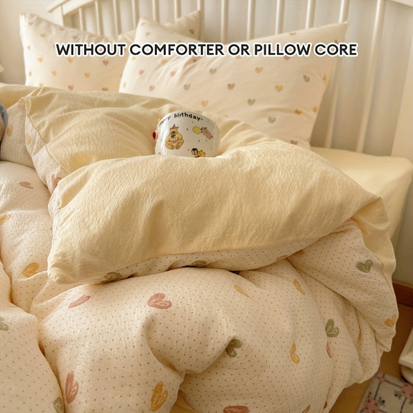 4pcs Bedding Set Japanese Sweet Style Soft Cream Yellow Sweet Healin