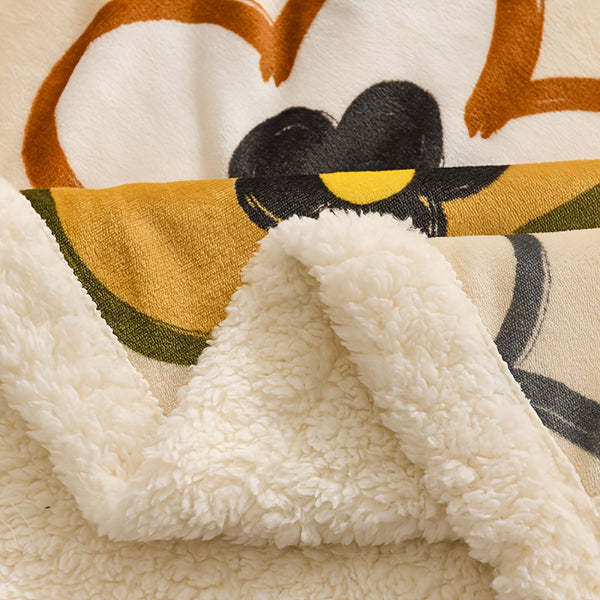 1pc Double-Layer Thickened Milk Fleece Cartoon Blanket, Light Beige-Friendly Warmth, High Weight