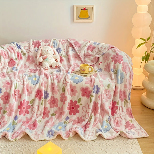 1pc Ultra-Soft Blanket Ultra-Soft 1pc Cartoon Flower Fleece Blanket | Snowflake Velvet All-Season Throw for Camping