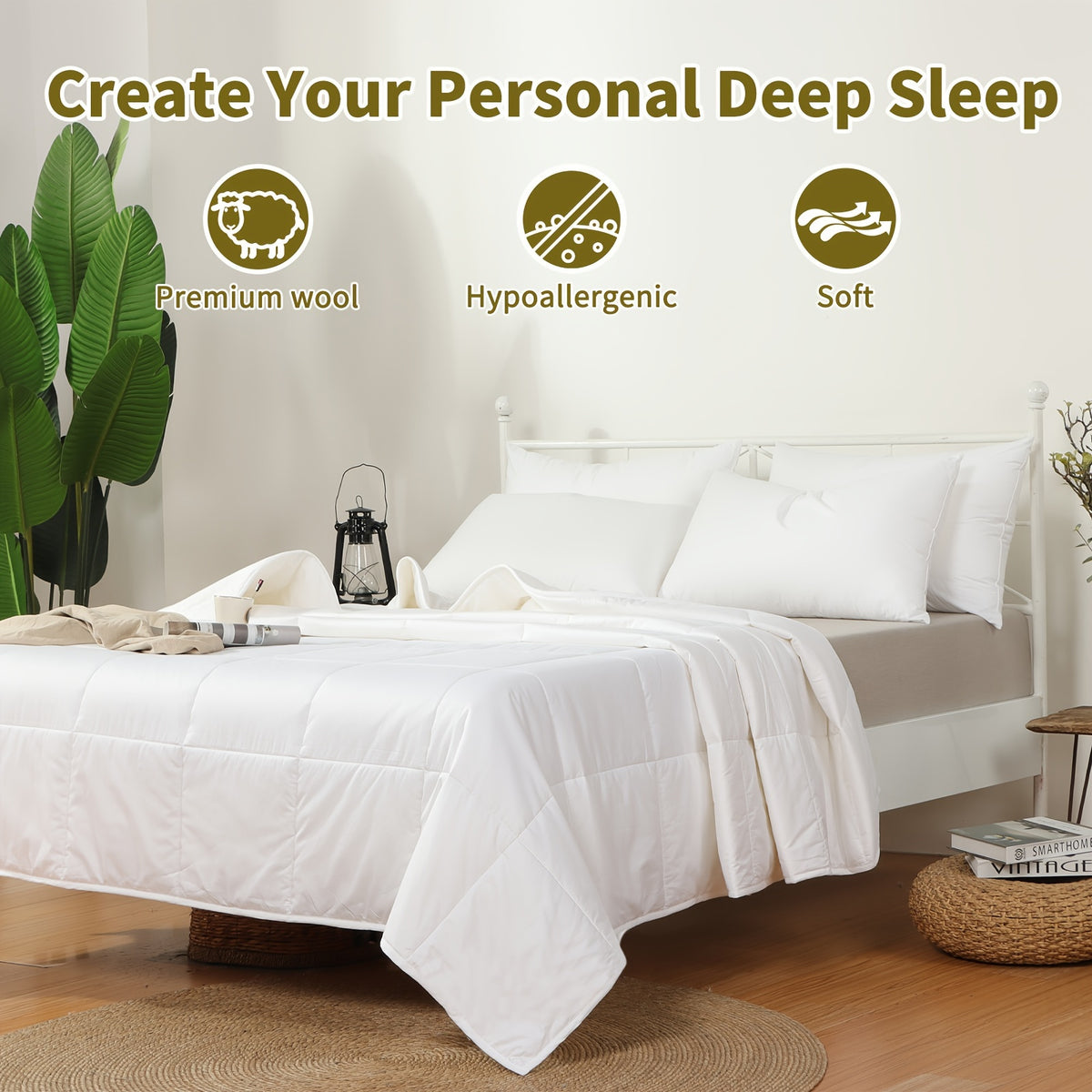 Reversible Luxury Wool Filled Comforter Set, 100% Australian Wool, Quilted Lightweight Summer Duvet Insert