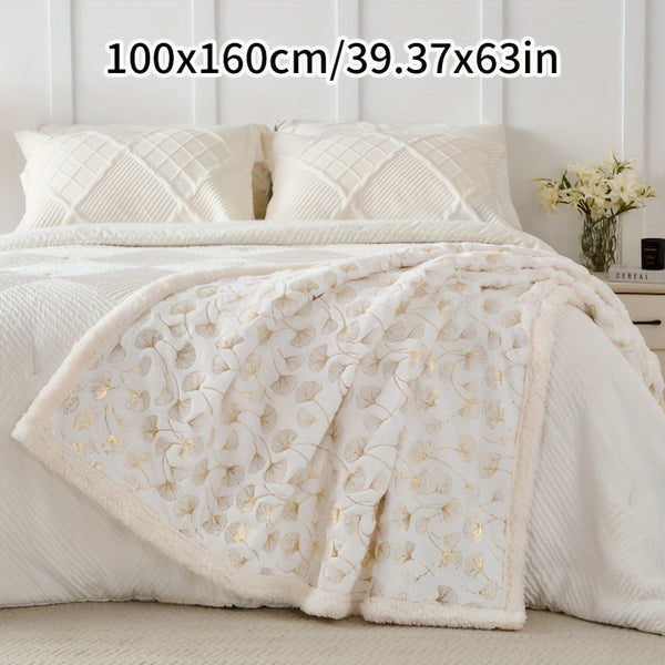 One Piece of Faux Rabbit Fur Ginkgo Leaf Blanket, Soft and Comfortable, Thickened for Warmth