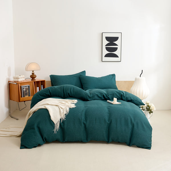 4pcs 100% French Linen Double Bedding Set, 4pcs Set Includes 1 Duvet Cover, 1 Fitted Sheet