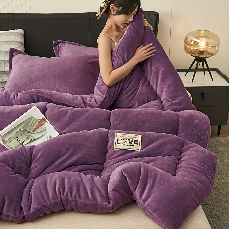 3pcs of violet double-sided milk velvet warm velvet quilt sets, suitable for use in autumn and winter
