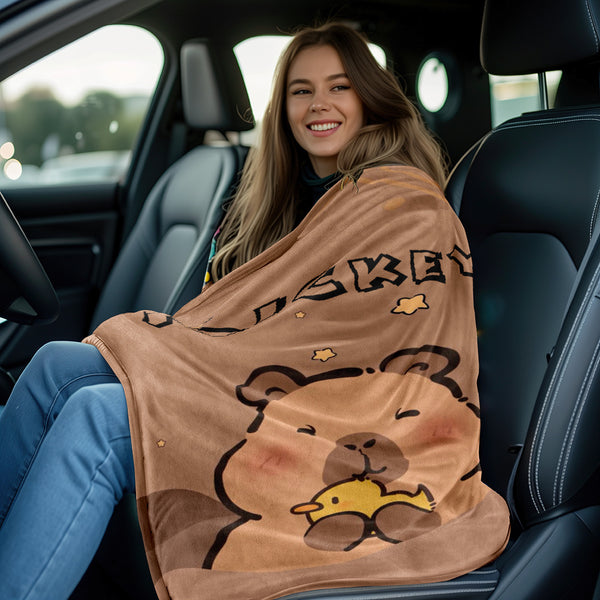 1pc Custom Name Capybara Flannel Throw Blanket - Soft Polyester Fiber, Machine Washable