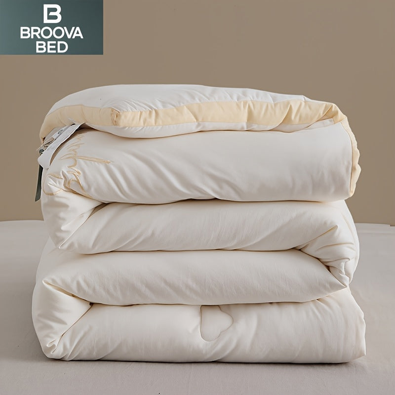 Soft Comforter 1pc Soft Fiber Quilt Core, Light Beige Embroidered Cloud Four Seasons Comforter