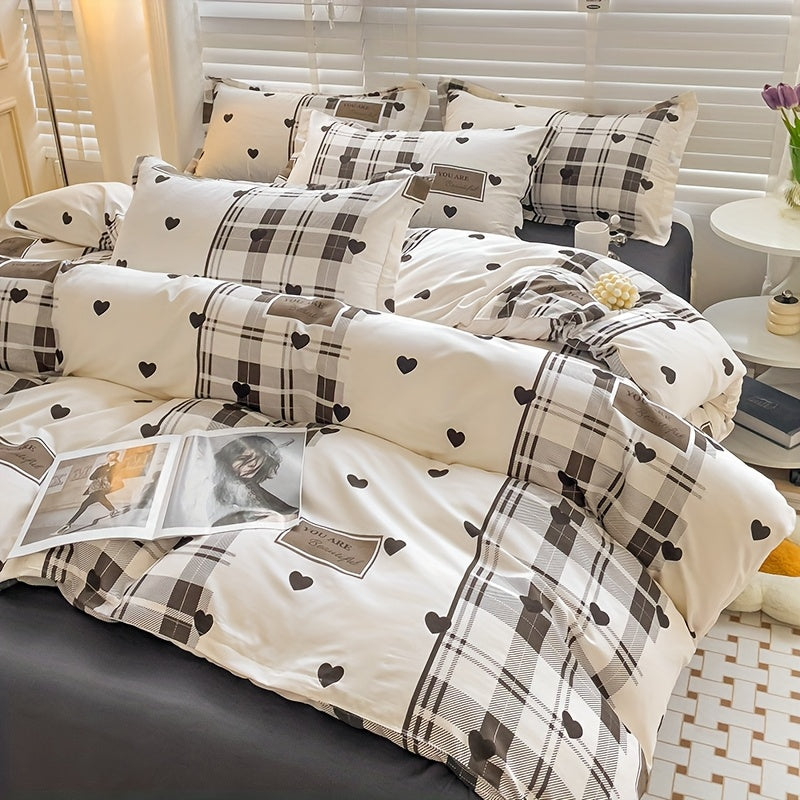 4pcs quilt set (1*quilt cover + 1*bed sheet + 2*pillowcases, excluding quilt core), colorful line printed bedding set