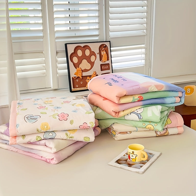 Ultra-Soft Four-season Quilt - Lightweight, Breathable & Light Beige-Friendly with Cartoon Print Design for All Seasons Cartoon Blanket