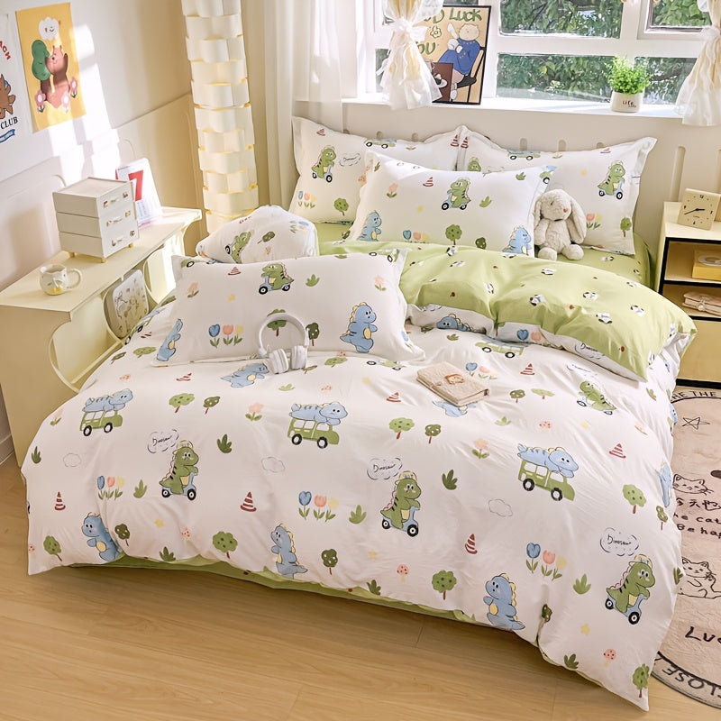 4pcs, Cartoon Four-Piece Set Duvet Cover*1+Fitted Sheet*1+Pillowcases*2, Soft and Delicate
