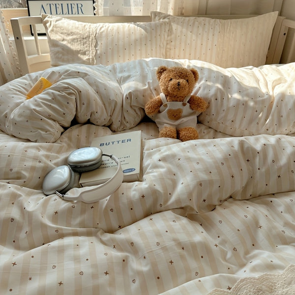 3-4pcs, Three u002FFour-Piece Set Duvet Cover*1+Fitted Sheet*1+Pillowcase*1