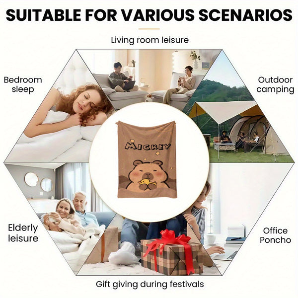 1pc Custom Name Capybara Flannel Throw Blanket - Soft Polyester Fiber, Machine Washable