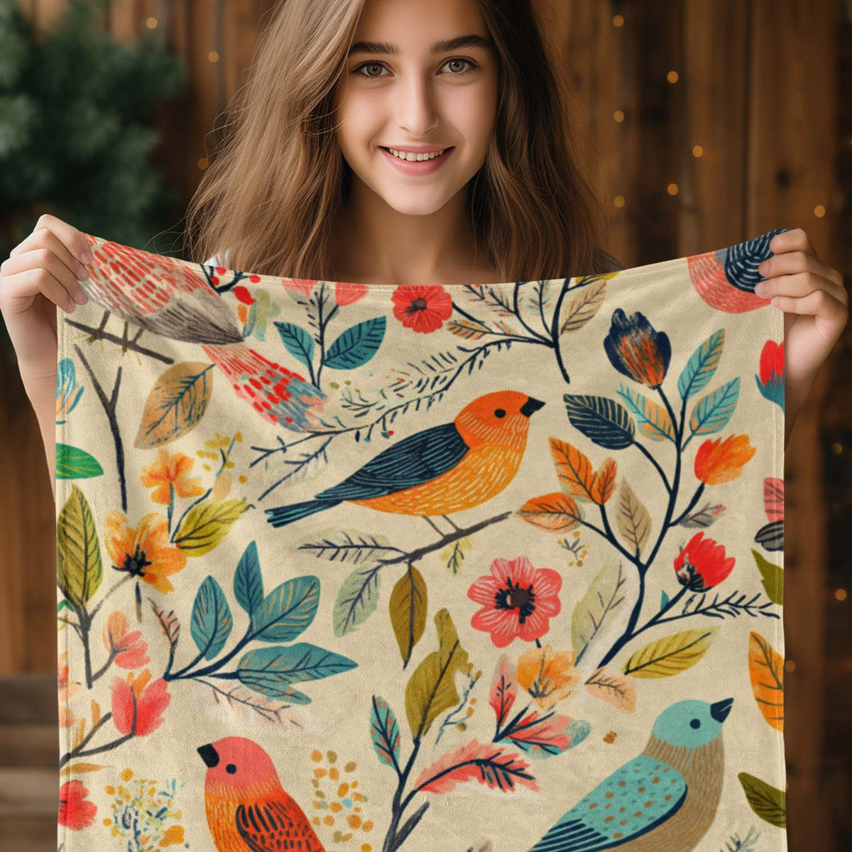 A Blanket Featuring a Vintage Floral And Bird Print, Warm, Cozy, And Soft, Suitable for Sofas, Beds, Cars