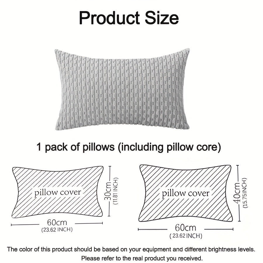 Light Gray Corduroy Pillow - Bohemian Style Decorative Cushion with Pillowcase & Insert