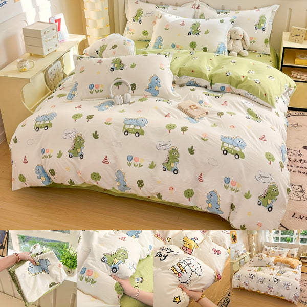 4pcs, Cartoon Four-Piece Set Duvet Cover*1+Fitted Sheet*1+Pillowcases*2, Soft and Delicate