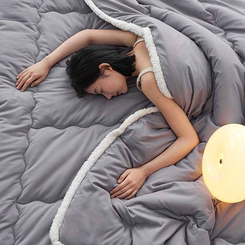 1 Pack All-Season Soft Fabric Quilt Core with 3-Sided Lamb Suede Trim, 100% Polyester Fill