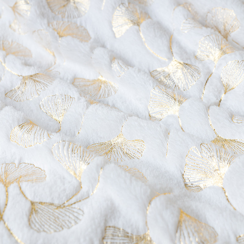 1pc Contemporary Floral Faux Rabbit Fur Blanket - Double-Layer Thickened All-Season Soft Bedspread with Ginkgo Leaf Pattern