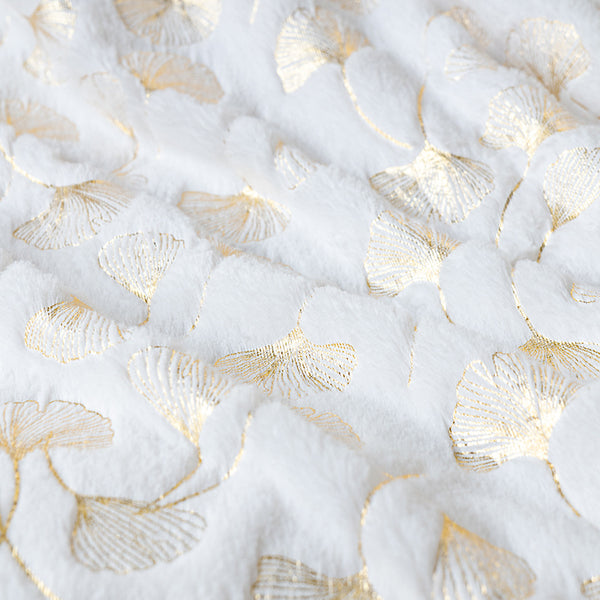 1pc Contemporary Floral Faux Rabbit Fur Blanket - Double-Layer Thickened All-Season Soft Bedspread with Ginkgo Leaf Pattern