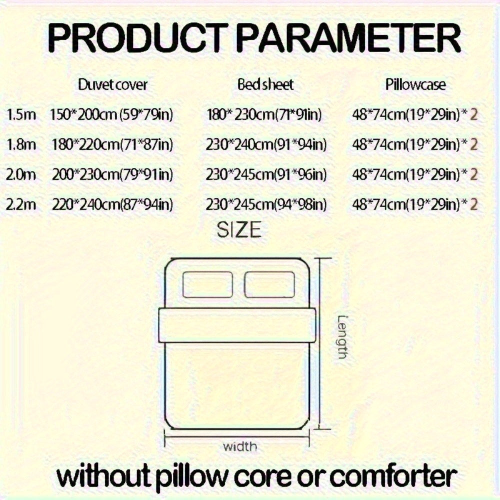 Orange Large Love Pattern Modern Style Bedding Set 4pcs (1 Duvet Cover + 1 Fitted Sheet + 2 Pillowcases)