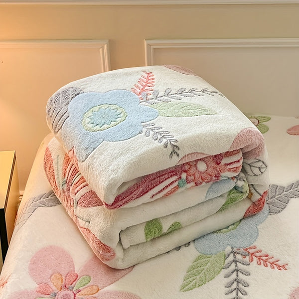 1pc Cozy Floral Quilted Blanket - Lightweight, Luxurious Style, All-Season Polyester Flannel with Vibrant Pink
