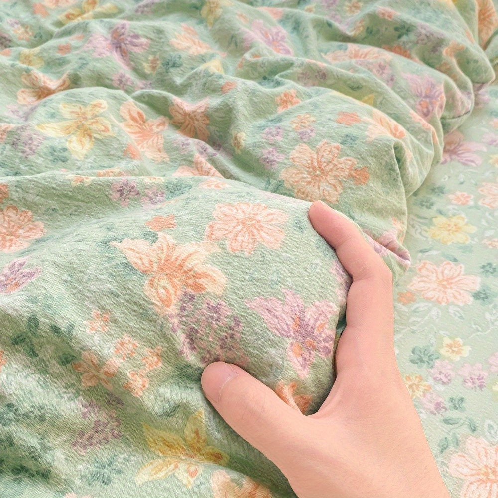 Green Floral Country Style Bedding Set 3\u002F4pcs (1 Duvet Cover + 1 Fitted Sheet + 2 Pillowcases) Synthetic Fabric