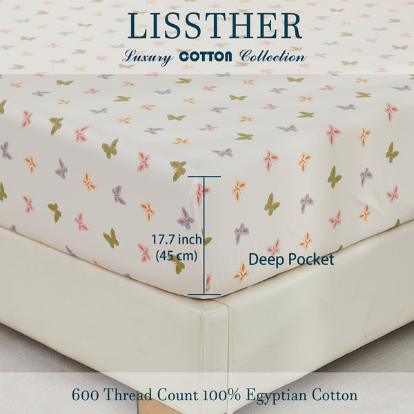 4pcs 600TC 100% Egyptian Cotton Fitted Sheet Set (1*Fitted Sheet+1*Flat Sheet+2*Pillowcase, Without Core)
