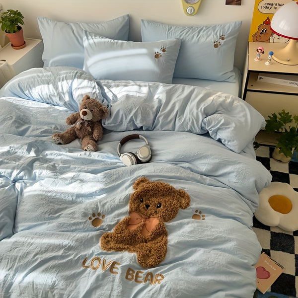 Adorable Teddy Bear Towel Ultra-Soft And Cozy Bedding Set, Including 1 Duvet Cover