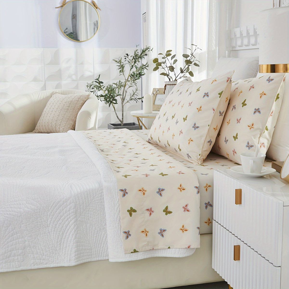 4pcs 600TC 100% Egyptian Cotton Fitted Sheet Set (1*Fitted Sheet+1*Flat Sheet+2*Pillowcase, Without Core)