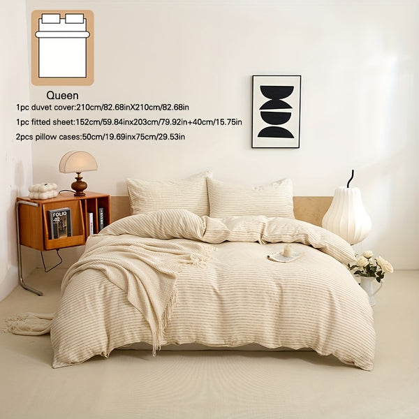 4pcs 100% French Linen Double Bedding Set, 4pcs Set Includes 1 Duvet Cover, 1 Fitted Sheet